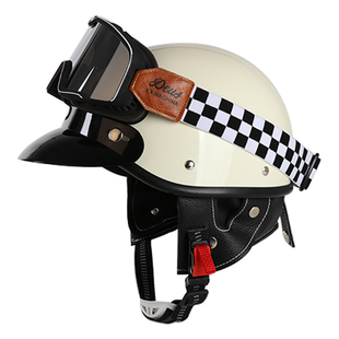 3c认证日式复古机车半盔夏季男瓢盔巡航摩托车头盔女电动车安全帽