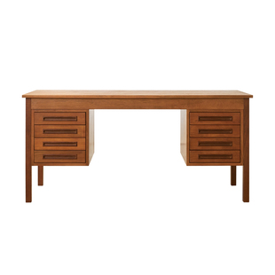 丹麦中古风缅甸柚木书桌复古樱桃木书房写字台家用储物抽屉办公桌