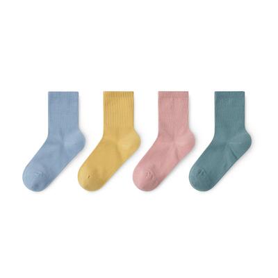 女士棉袜抗菌中筒袜春秋中厚罗纹口运动休闲棉质袜子长袜四双装