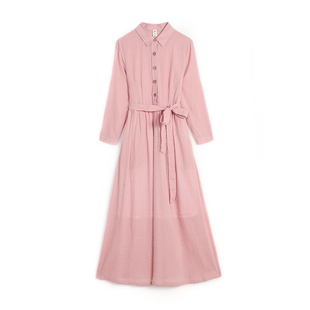 2024早秋新款复古文艺纯棉剪花素色连衣裙女修身显瘦透气长袖长裙