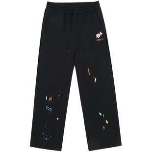 GUUKA&matsui联名黑色美式涂鸦堆堆卫裤男款小狗刺绣直筒加绒裤子
