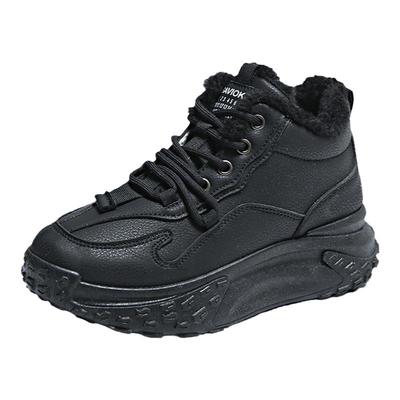 踩屎感加绒黑色运动鞋女棉鞋