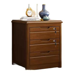 带锁三抽实木中式床头柜整装卧室家用简约现代轻奢床边收纳储物柜