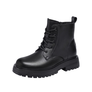 红蜻蜓女靴冬季皮靴女士马丁靴女款新款加绒保暖中年妈妈棉靴真皮