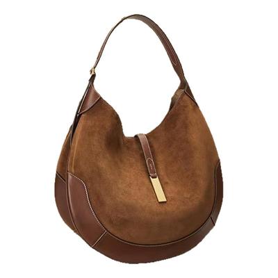 2025冬季新款麂皮绒拼接撞色马鞍包高品质托特包郑秀晶同款女包