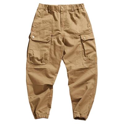 多口袋工装合身拼接哈伦束脚裤