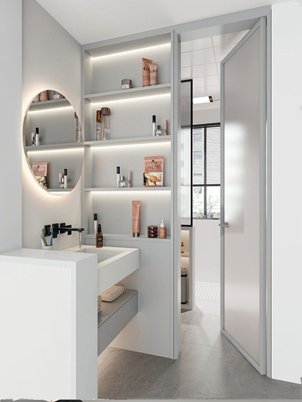 法式卫生间铝合金门干湿分离隔断门联柜平开连柜防水玻璃浴室移门