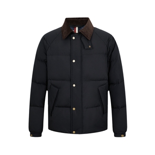 【鹅绒】伦德马巴恩风短款羽绒服翻领黑色鹅绒轻柔保暖宽松外套男