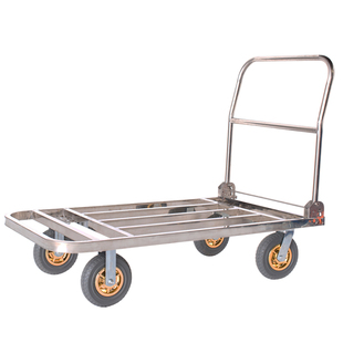 不锈钢方管平板手推车拉货车搬运推货车轻音折叠小推车拖车小拉车