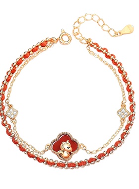 原创马上幸运红玛瑙手链女纯银国潮新中式马年红绳手绳四叶草手饰