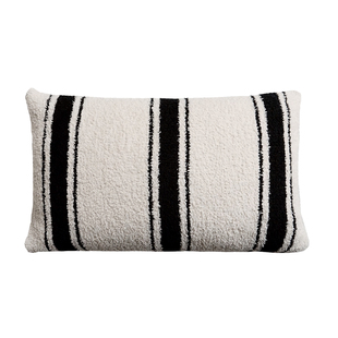 摩洛哥中古风黑米条纹半边绒长腰枕抱枕客厅沙发秋冬季毛绒靠枕套