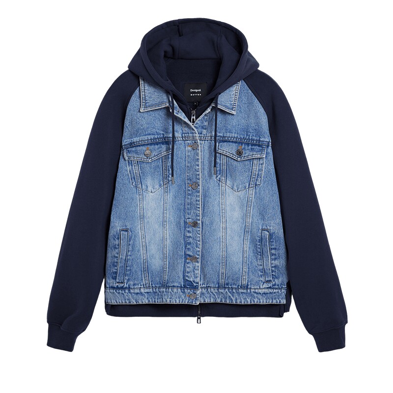 Desigual【BOTTER联名】明星同款牛仔拼接假两件连帽卫衣外套