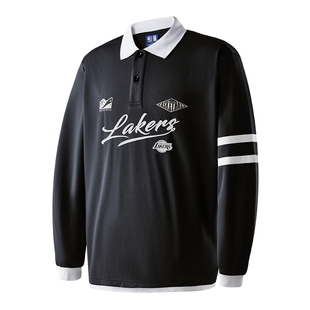 NBA官方正品早秋新款男运动宽松休闲翻领POLO长袖T恤勇士湖人队