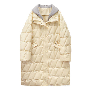 大码超好看羽绒服女200斤胖mm冬季显瘦带针织帽假两件长款厚外套3