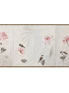 白玉兰花瓶螃蟹宣纸手绘稿工笔画