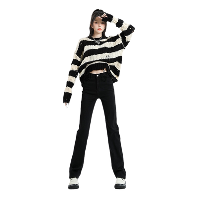 KRO高腰修身显瘦直筒裤