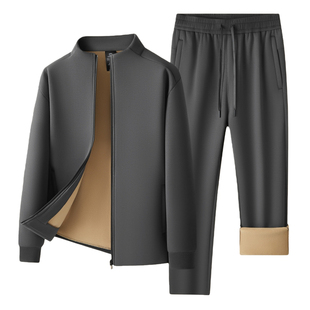 吉普加绒加厚运动套装男2025冬季新款中年爸爸男装跑步休闲运动服