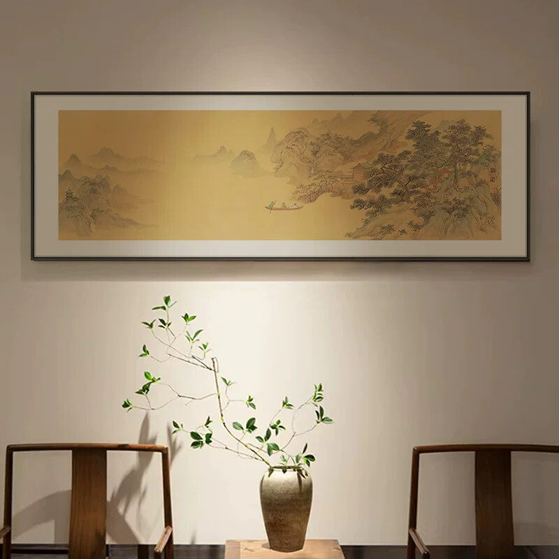 新中式客厅沙发背景墙仿古宋代山水装饰画酒店餐厅包间禅意风景画