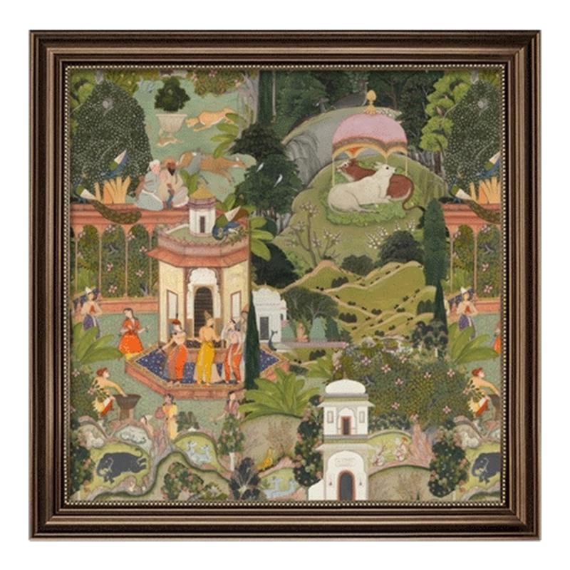 法式餐厅装饰画美式客厅挂画中古风复古油画玄关饭厅壁画高级感