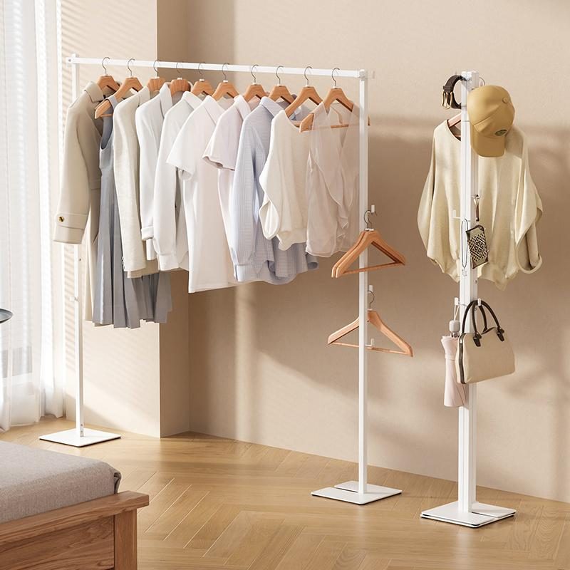 可折叠奶油风衣帽架落地式设计 碳钢材质轻奢晾衣架适用卧室阳台