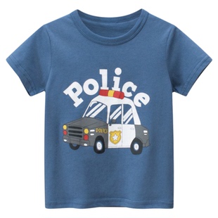 2025夏季新款韩版童装 男童纯棉卡通警车印花短袖T恤kids clothes