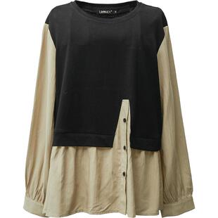 蓝若水大码胖mm炸街遮肚上衣春季新款显瘦藏肉洋气假两件别致衬衫