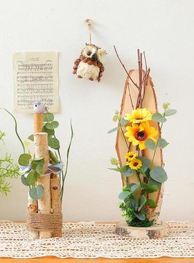 可爱树桩小鸟摆件动物创意仿真花盆盆景摆设客厅阳台幼儿园装饰品