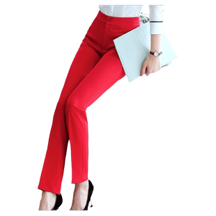 女士西裤职业装工作服大红色西装裤宝蓝色表演长裤子高腰直筒大码