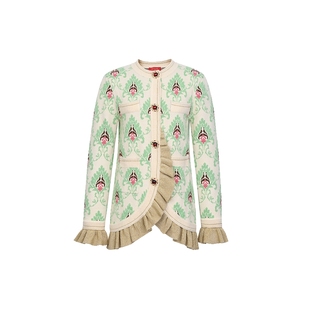 lefame拉飞姆古典贵气宫廷提花合体型针织开衫