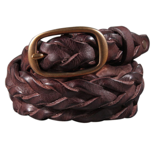 2.3cm编织皮带女真皮头层纯牛皮铜扣复古免打孔百搭牛仔裤腰带潮