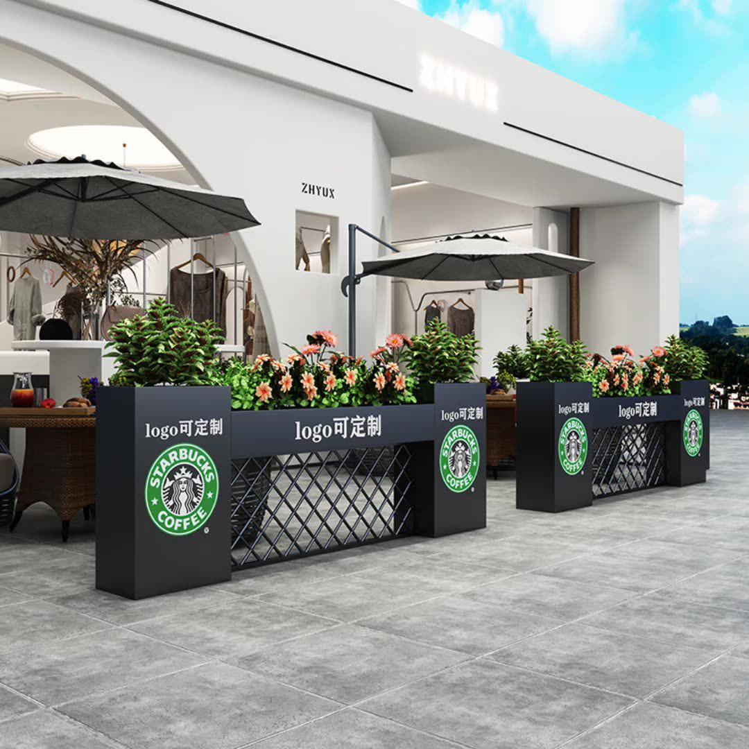 户外铁艺花架围栏商业街隔断花箱组合商场售楼部长条花槽外摆花坛