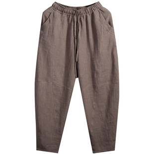 由天丨春秋季苎麻男裤大码宽松小脚裤男士棉麻哈伦休闲裤亚麻裤子