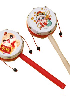 婴儿玩具木质羊皮传统女孩拨浪鼓