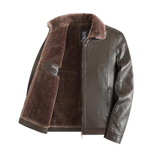 【加绒加厚】红蜻蜓男士外套秋冬款翻领防风保暖皮衣爸爸装皮夹克