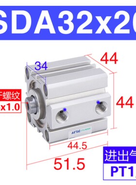 亚德客气动小型薄型气缸SDA20/25/32/40*5/10X15X30X35X40X50*60B