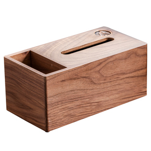 实木纸巾盒桌面胡桃木高级感抽纸盒家用客厅茶几多功能遥控收纳盒