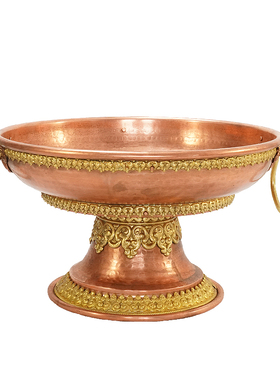 藏式红铜高脚果盘手工锤纹