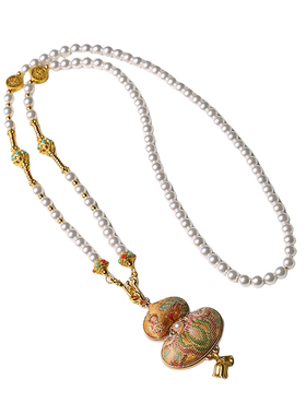 手工双面宋锦葫芦吊坠挂链珍珠链