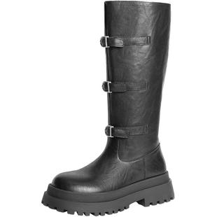 百丽女靴子英伦风骑士靴冬季新款增厚底长筒靴长靴D4H1DDG4