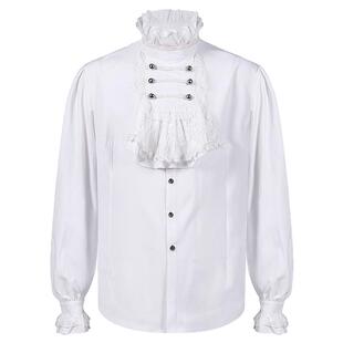 英伦宫廷礼服荷叶花边衬衫男复古休闲宽松长袖蕾丝立领衬衣演出服
