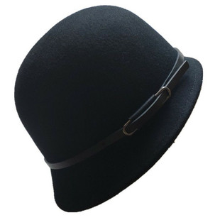 羊毛渔夫帽子女秋冬季盆帽马术帽女复古英伦圆顶小礼帽女简约时尚