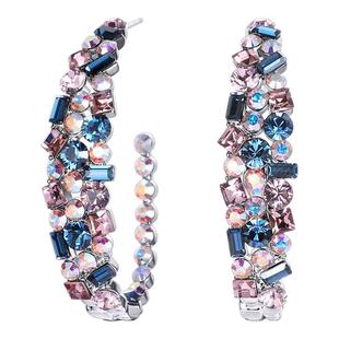 Blanche圈圈C形水晶耳环女波西米亚耳坠耳钉女夸张高级感个性耳饰