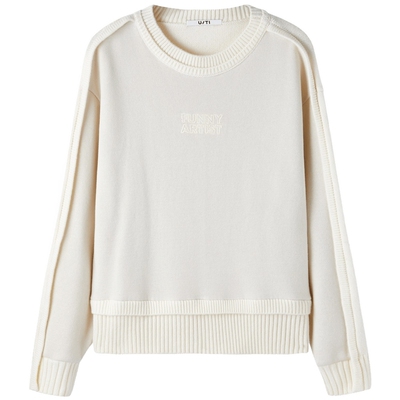 U/TI米白色慵懒感拼接卫衣女棉羊毛绒感圆领上衣尤缇时尚冬季新款