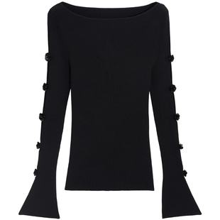 bebe2025秋季新款女手工立体花装饰修身针织衫打底内搭上衣330513