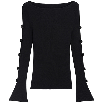 bebe2025秋季新款女手工立体花装饰修身针织衫打底内搭上衣330513