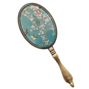 欧式复古青铜金属手柄镜子女化妆镜小号便携随身少女公主圆手持镜