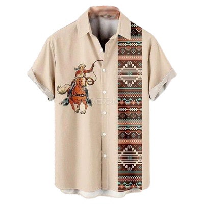 3D digital printed lapel beach shirt3D数码印花沙滩宽松衬衫男