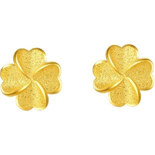 周六福四叶草黄金耳钉女计价足金幸运草耳饰首饰新年礼物
