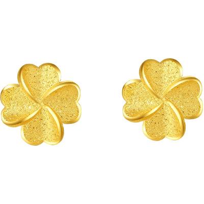 周六福四叶草黄金耳钉女计价足金幸运草耳饰首饰新年礼物