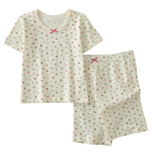 夏季女童短袖五分裤套装薄款儿童睡衣纯棉A类无荧光家居服空调服